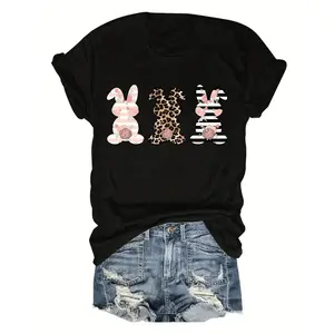 Fashionable Women's Short Sleeve Easter Patterned Round Neck T-Shirt