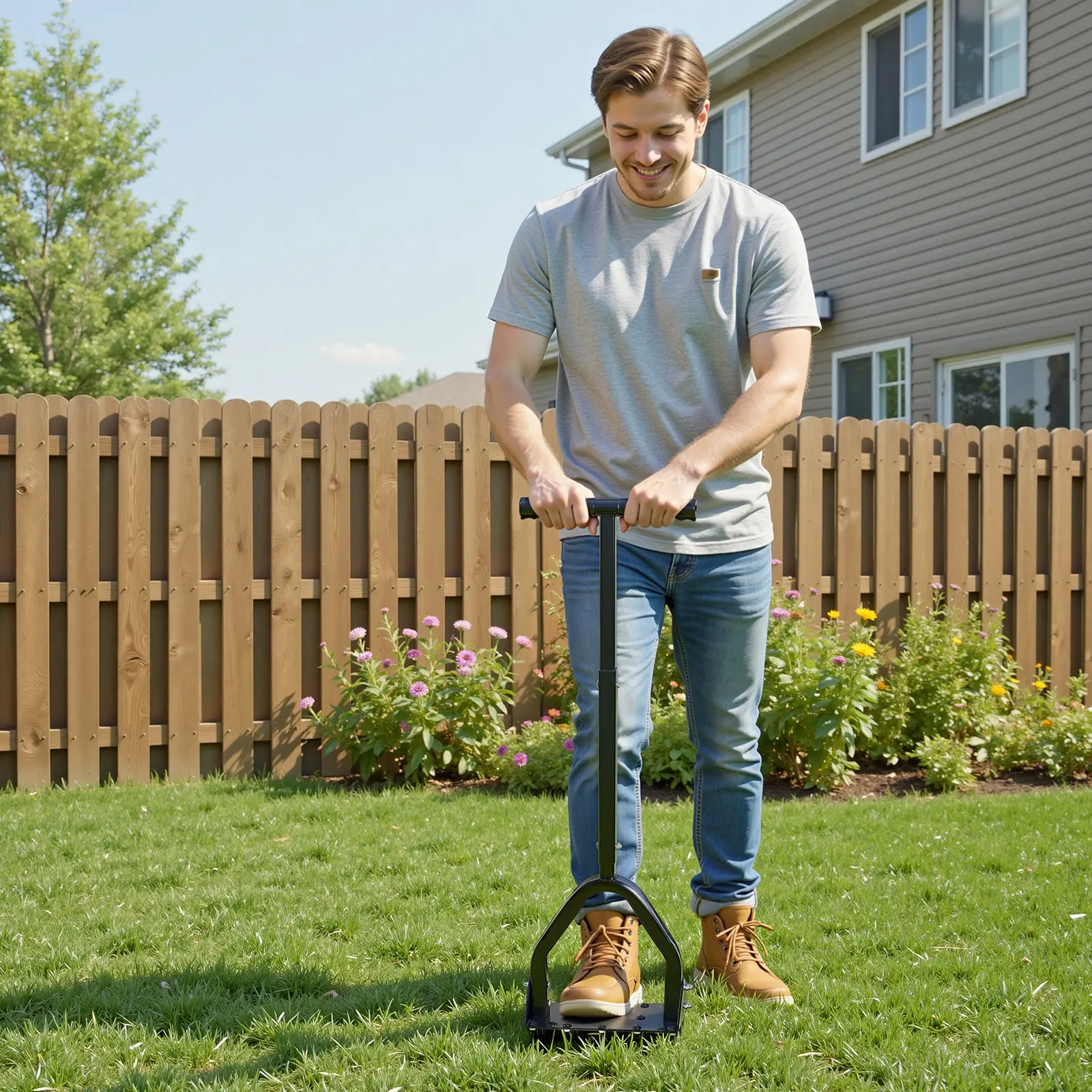 VEVOR Lawn Aerator, 9.2 in Manual Core Aerator Tool with 15 Iron Spikes ...