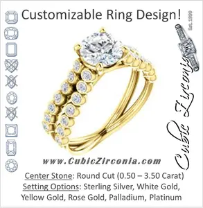 Cubic Zirconia Engagement Ring- The Roxana (Customizable Round Cut Design with Beaded-Bezel Round Accents on Wide Split Band)