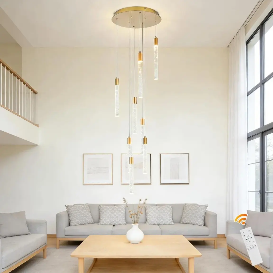 Garwarm Modern Dimmable LED Large Staircase Cluster Pendant Light Chandelier,8-light Gold Spiral Staircase Chandelier for Stairwell, Living room