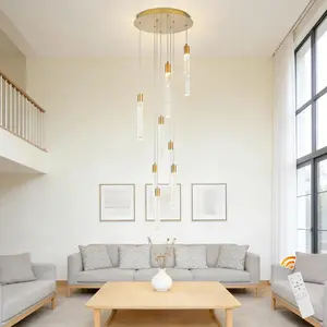 Garwarm Modern Dimmable LED Large Staircase Cluster Pendant Light Chandelier,8-light Gold Spiral Staircase Chandelier for Stairwell, Living room