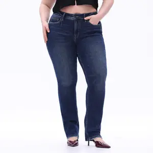 Plus Size Tummy Control Medium Stretch Jeans Slimming Straight Leg Denim for Pear Shaped Women, Comfortable Curvy Fit, Up to size 24W BBL Effect