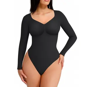 FeelinGirl Women's Seamless Shaping Long Sleeve Thong Bodysuit for Tops and Comfortable Underwear Lady TiktokSuperBrandDay