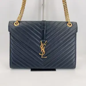 Pre-owned Yves Saint Laurent leather Shoulder Bags YSL Black Monogram Chevron Satchel Large Bag