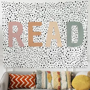 Boho Read Classroom Tapestry Wall Hanging Decor, Read Sign Tapestry for Reading Corner Nook Nursery School Classroom Decor, Trendy Dots Library Wall Blanket