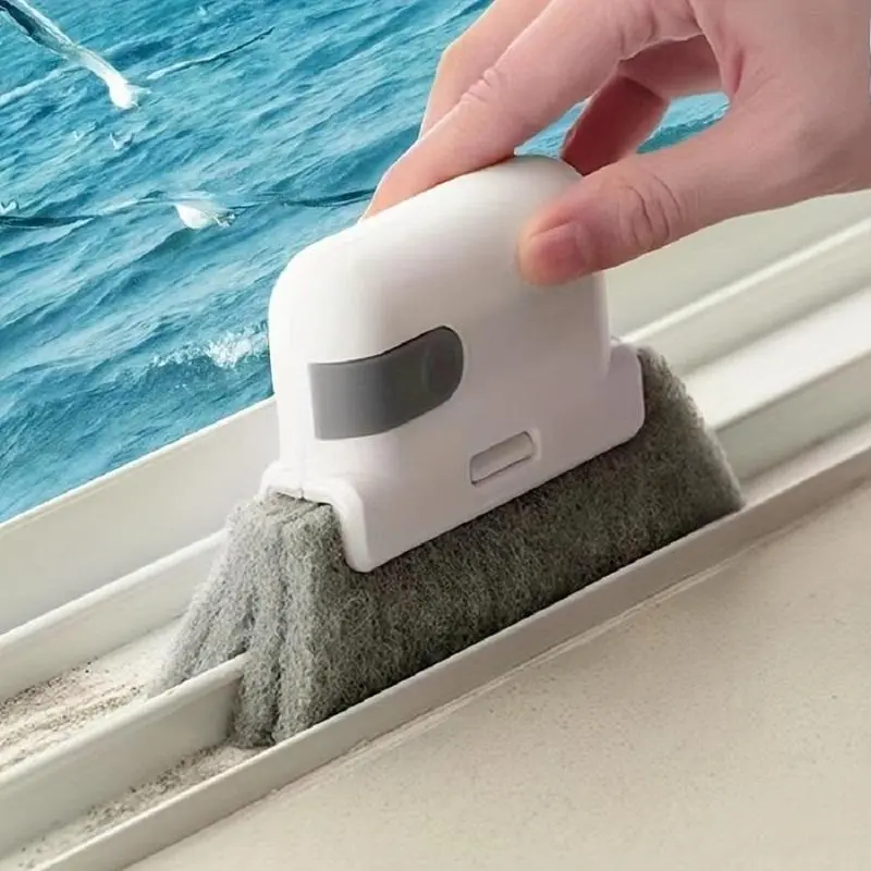 Grey Window Groove Cleaning Brush, 1 Count Portable Handheld Window Track Cleaning Brush, Multifunctional Cleaner Tools for Door Gap Track, Household Essentials, House Cleaning Tools, Household Items, Versatile Cleaning Tool, Window Cleaning Kit