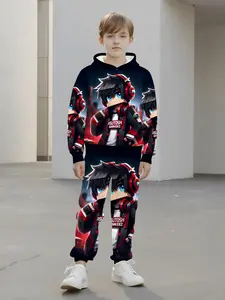 Jurassic Park Dinosaur Full-Print 3D Kids Hoodie Set, Boys Vintage Adventure Casual Two-Piece, Long Sleeve Sweatpants, Spring & Fall