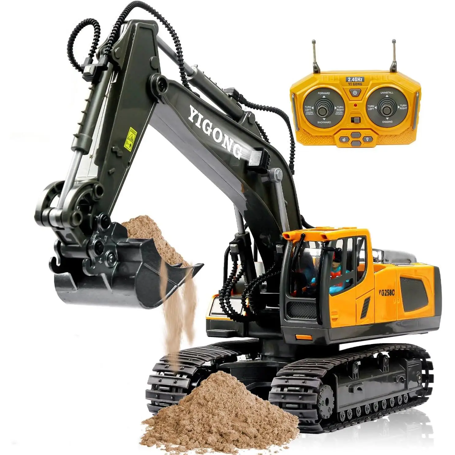 11 channel remote control excavator, RC building toy with metal shovel, light, sound, 2.4GHz, rotation 680 degrees - children's birthday gift