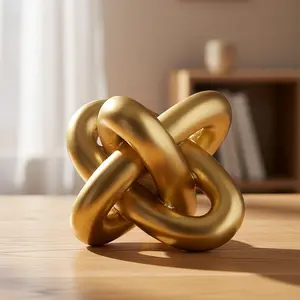 Abstract Knot Resin Sculpture, Modern Coffee Table Decor, Minimalist Living Room Accent, Gold Black White Statue