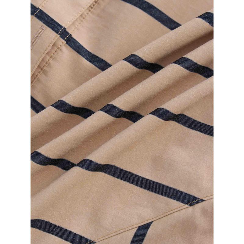 Rounded Hem Button Down Shirt-Tan/Black