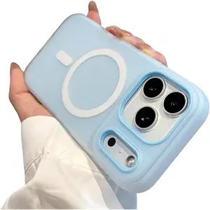 Luxury 2 in 1 Candy Color Matte Magnetic Shockproof Case for iPhone 17/16/15/14 Plus/13/12/11 Pro Max, Compatible with Magsafe Wireless Charging Cellphone Casing, Drop Protection Shockproof Cover for iPhone 17 Pro Max
