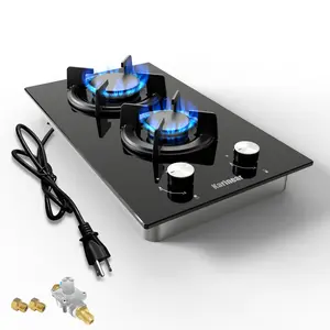 Karinear Gas Cooktop LPG/NG Dual Fuel Stove Top with Built-in Tempered Glass Propane Gas Conversion Kit, Kitchen Appliances for Apartment, Indoor, RV