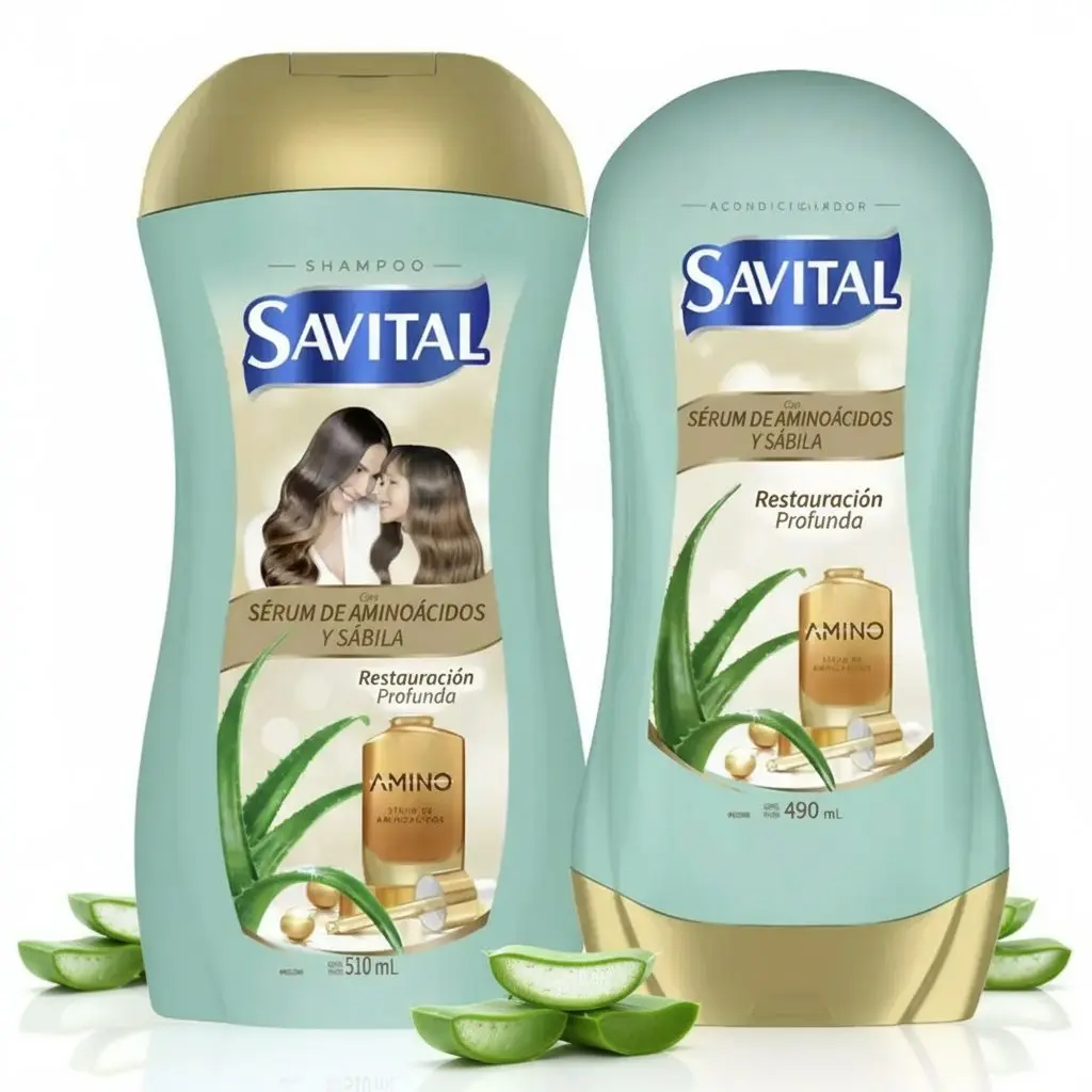Savital Shampoo Aminoacidos 510mL, Acondicionador Aminoacidos 490mL (2 Pack)