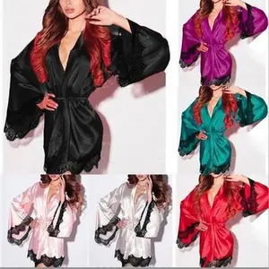 Women's New Multi-color Sexy Lingerie Women's Sexy Long-sleeve Nightgown Chiffon Bathrobe Sleepwear Flirting Adult Women's Lingerie, Sexy Lingerie, Suitable for All Seasons Fabric Lace Womenswear Lightweight Loungewear Sheer Festival Party Purple