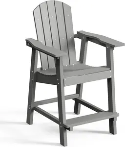 YITAHOME 25" Tall Adirondack Chair, Poly Bar Height Balcony Chairs, Weather Resistant Outdoor Barstool Lifeguard Chair for Deck Pool Patio and Porch, Gray