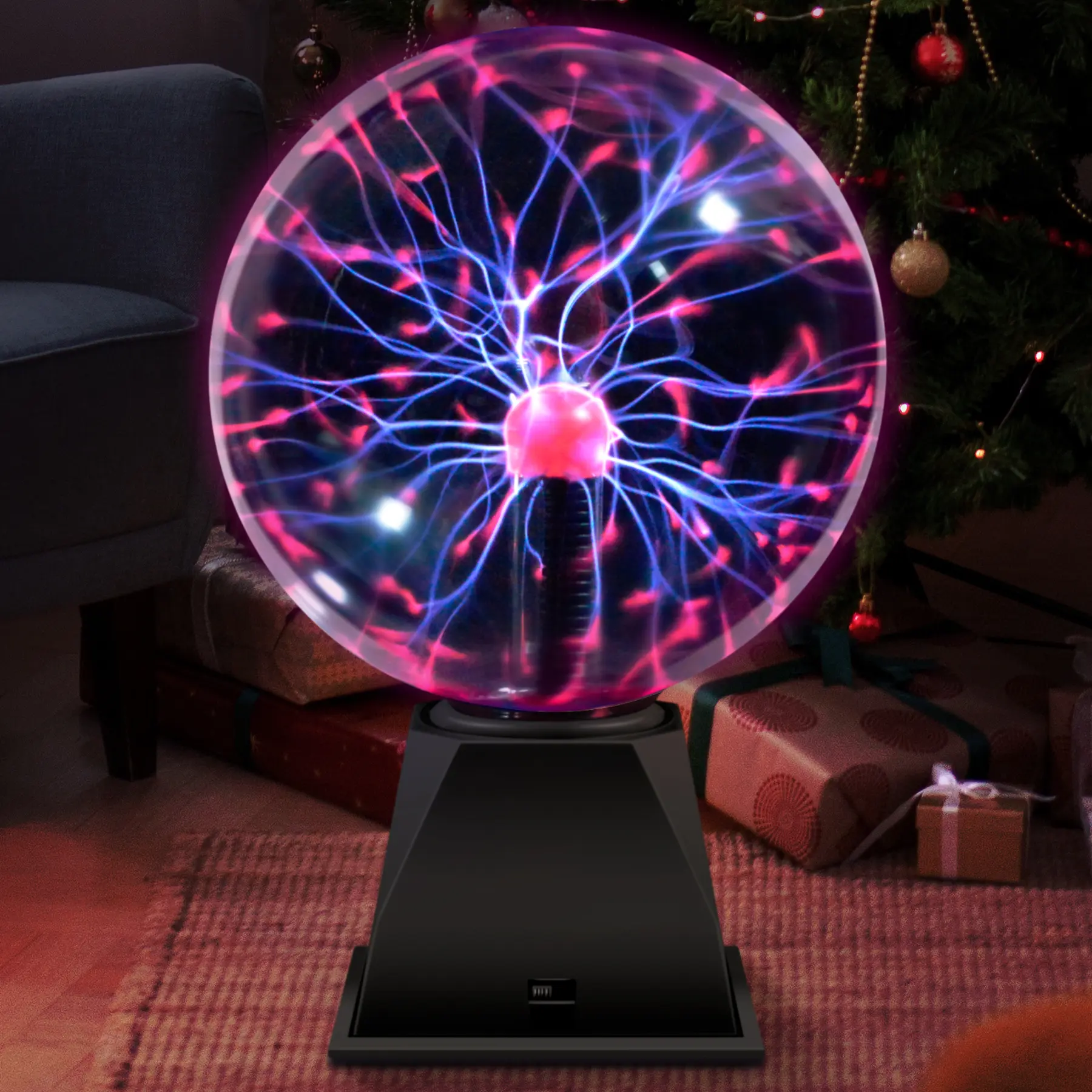 6-in Plastic Science Lamp, Touch & Sound Activated Transparent Globe with Stable Nebula Thunder Lightning, Low Voltage Novelty Bedroom Decor for Kids (Sports & Outdoor Fitness Ab Training Companion), Blue Light, 6 Inch, Upgraded Ic Chip, Great Addition To