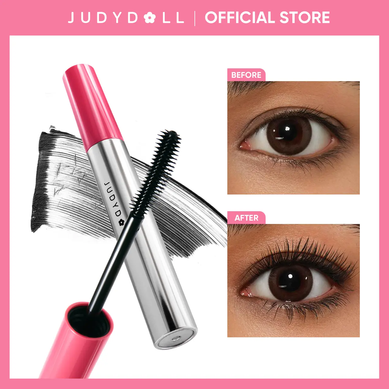 JUDYDOLL No-Drooping Volume Mascara, Black, Lifting, Volumizing, Waterproof, Smudge-Proof, Curl, Anti-Clump Formula, Party & Daily Makeup, Cosmetics, Refresh Look, Summerwins
