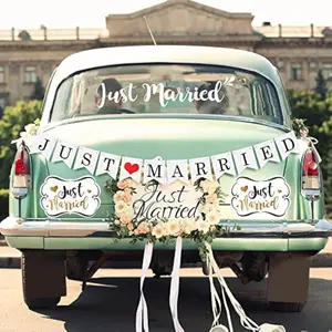 Just Married Car Decoration Set – Wedding Car Magnets, Window Decals & Banner Kit for Romantic Getaway & Honeymoon