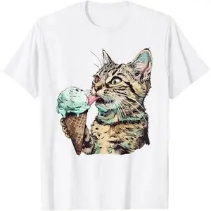 Funny Cat Eating Mint chocolate chip ice cream Cat Ice Cream T-Shirt