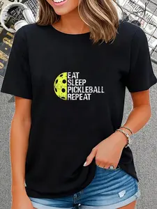 100% Cotton Unisex Eat Sleep Pickleball Repeat Funny Pickleball Player T-Shirt Graphic Printed Casual Round Neck T shirt