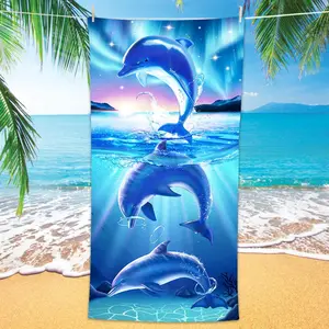 Tree Dolphin Beach Towel, Cute Ocean Dolphins Themed Microfiber Bath Towel Gifts for Kids, Funny Abstract Animals Cartoon Sand Free Quick Dry Travel Towels for Boys Girls Pool Sports 30" x 60"