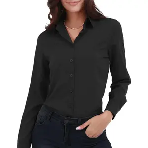 Women's Basic Button Down Shirts Long Sleeve Plus Size Simple Stretch Formal Casual Shirt Blouse