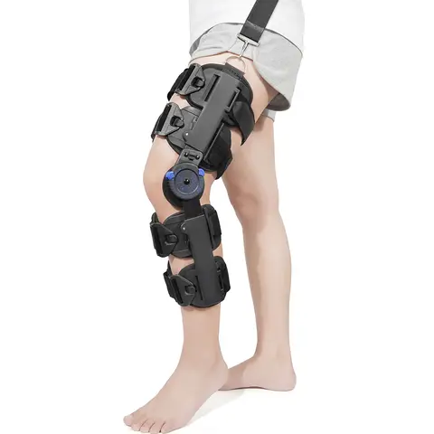 Aulexmed Hinged Knee Supporter - Adjustable Immobilizer with Breathable Liner, Soft Padding, Prop 65 Safe, Shoulder Strap, Length-Adjustable Design, Quick-Release Buckles, Anti-Slip Strap, Lightweight Daily Wear Support for Cricket Sports & Outdoor Use