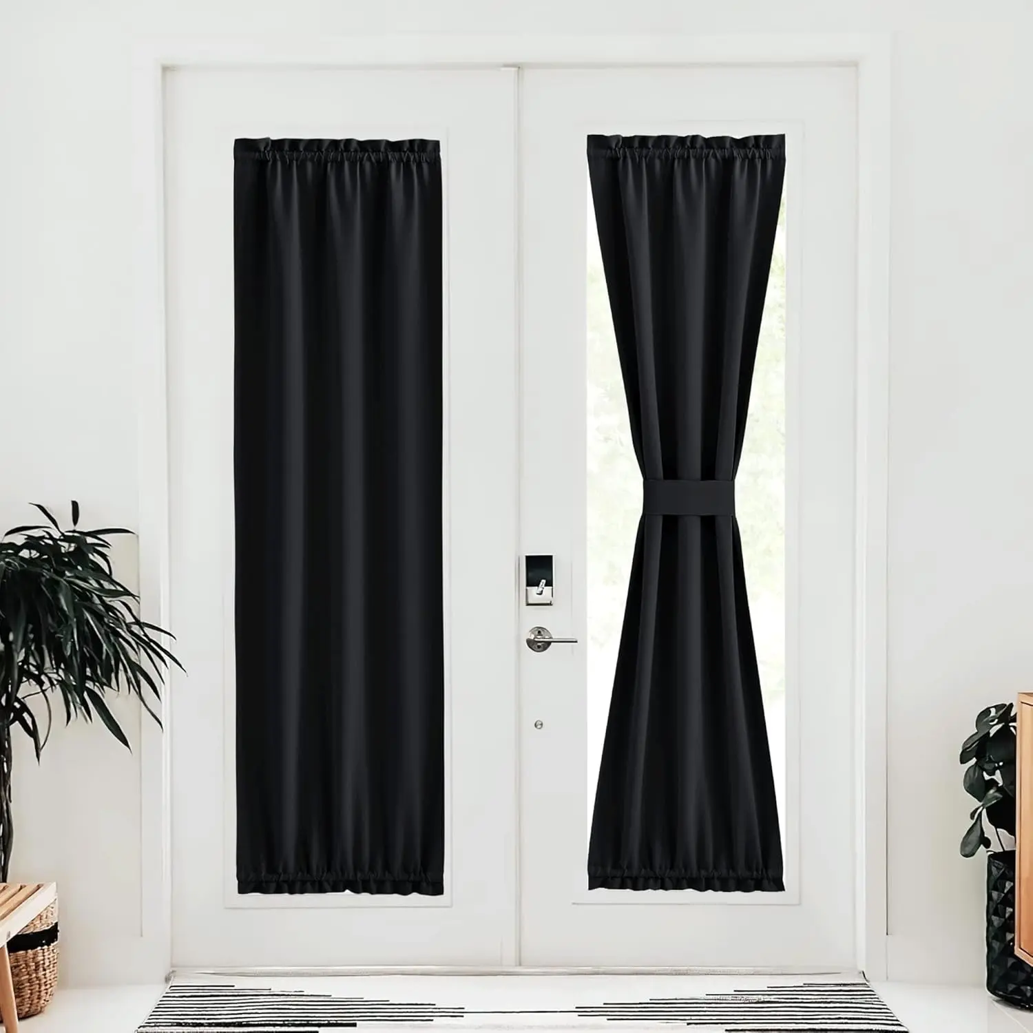 NICETOWN 1 Panel Narrow Door Window Curtain for Kitchen Window, 80 Inch Long Blackout French Door Shade for Front Patio, Thermal Insulated Thick Curtains for Home Decor, 25" Wide, Black