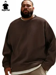 Men's Large Size Sportswear Sweatshirt, Trendy Versatile Fashion Warm Plain Corduroy Base Layer, Minimalist Winter College Style Long Sleeves Round Neck Pullover