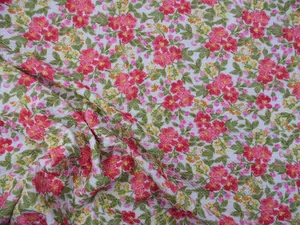 Bullet Printed Liverpool Textured Fabric Stretch White Red Pink Green Floral U40