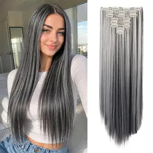 VOSILK 6Pcs Clip Hair Extensions, 24in Long Straight Synthetic Heat-Resistant Hairpiece, 30% Lighter Foldable for Women’s Travel, Study, Party Daily Use (Busy Lifestyle Fashionable)