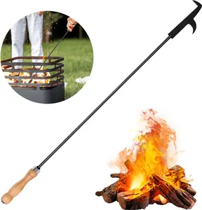 32" Heavy Duty Fire Pit Tool Set, Including Firewood Tongs and Fire Poker, for Outdoor BBQ Use