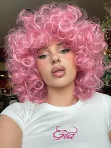 Curly Wig with Bangs for Black Women Soft Short Curly Wigs Afro Kinky Curly Wigs for Cosplay and Halloween