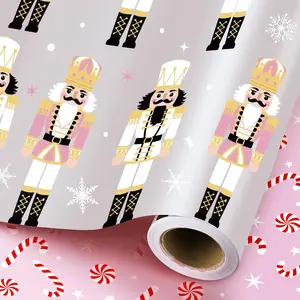 Wrapping Paper Roll,  Reversible Nutcracker and  Candy Cane  Wrap Paper, 17 Inch X 50 , Cute Funny Xmas Pearlized Paper for Chrsitmas, Valentine's Day, Graduation, Birthday, Wedding
