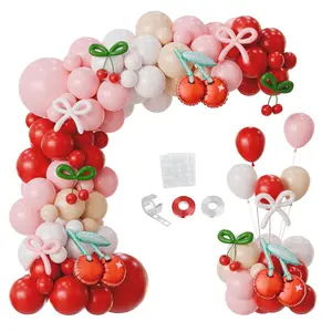 154pcs Cherry Balloon Arch Kit Pink Red White with Cherry Foil Balloons for Party Decor