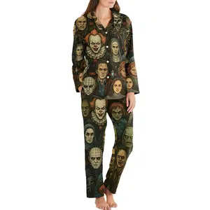 Horror Movie Characters Pajama Set, Scary Villains Lounge Sleepwear, Pennywise Chucky Jason Freddy Pajamas, Halloween Pajamas, Scary Movie