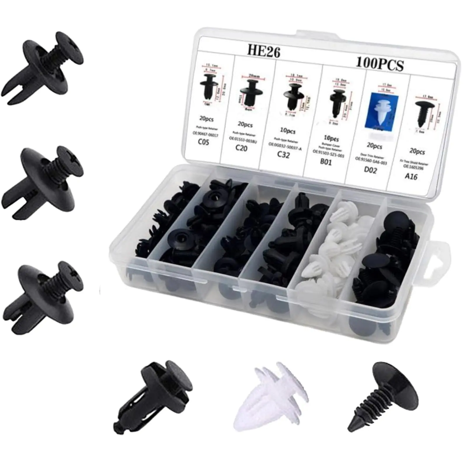 100PCS 6 Sizes Auto Body Repair Fastening Rivets Assorted, Push Type Retainer Clips, Car Body Push Pin Rivet Trim Clip Panel Push Retainer