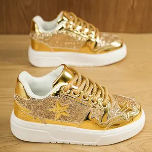 New light luxury high-end casual men's and women's sneakers, European-style gold rhinestone couple's white shoes, fashionable and smart young men's trendy shoes Footwear Athletic shoes to buy 2026