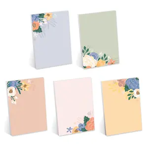 Simple Floral Sticky Note Pad Assortment/Set of 5 Pastel Note Pads / 4" x 6" Botanical Sticky Note Pads / 50 Sheets Per Pad/Made in USA