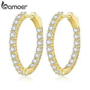Luminous Cubic Zirconia Ear Buckles Classic Round Hoop Earrings for Women Birthday Gift Hyperbole Earrings Jewelry