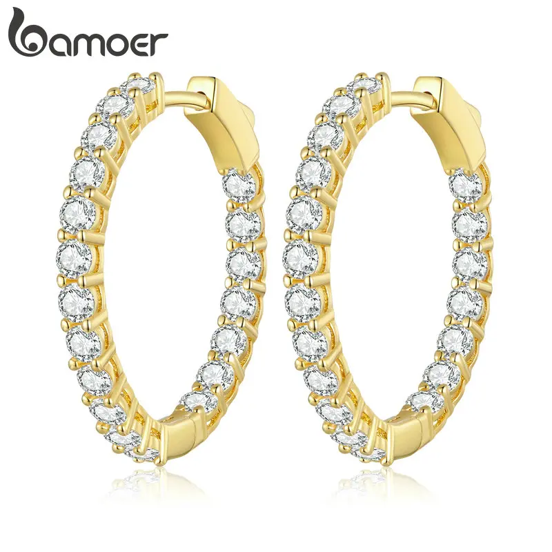 Luminous Cubic Zirconia Ear Buckles Classic Round Hoop Earrings for Women Birthday Gift Hyperbole Earrings Jewelry