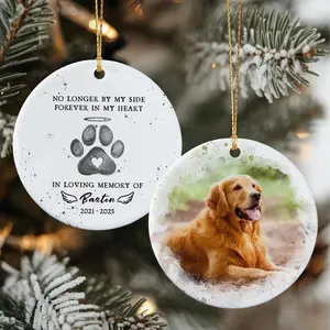 Custom Watercolor Dog Memorial Ornament - A Personalized Photo Keepsake to Honor Your Beloved Pet | Sympathy Gift for Dog Owners