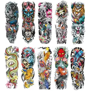 10 Pack Colorful Tiger Dragon Fish Temporary Tattoos, Full Sleeve Waterproof Fake Tattoos for Men and Women, Realistic Non-Permanent Body Art