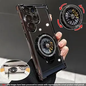 Transparent Rotating Gyroscope Stand Anti-Drop Shockproof Protective Smartphone Phone Case Cover Protector Accessories, Fits Samsung Galaxy S26 Ultra S25 Ultra S24 Ultra S23 Ultra S22 Ultra