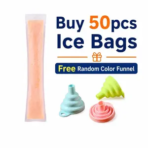 50pcs Ice Bag Set with Random Color Funnel, Easy Pouring No Spills, Practical Home Outdoor DIY Ice Maker Tool, Comfortable and Useful Design