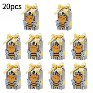 20pcs Bee-Themed Party Gifts, Black And White Striped Little Bee Gift Boxes, Suitable For Wedding And Birthday Party Favor Boxes
