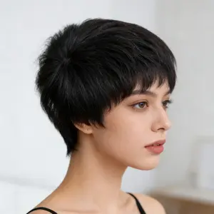 Men's Invisible Hair Replacement Block, Fluffy New Top Knot Fashion Short Style, High Temperature Fiber Material, Unisex Fake Hair Piece