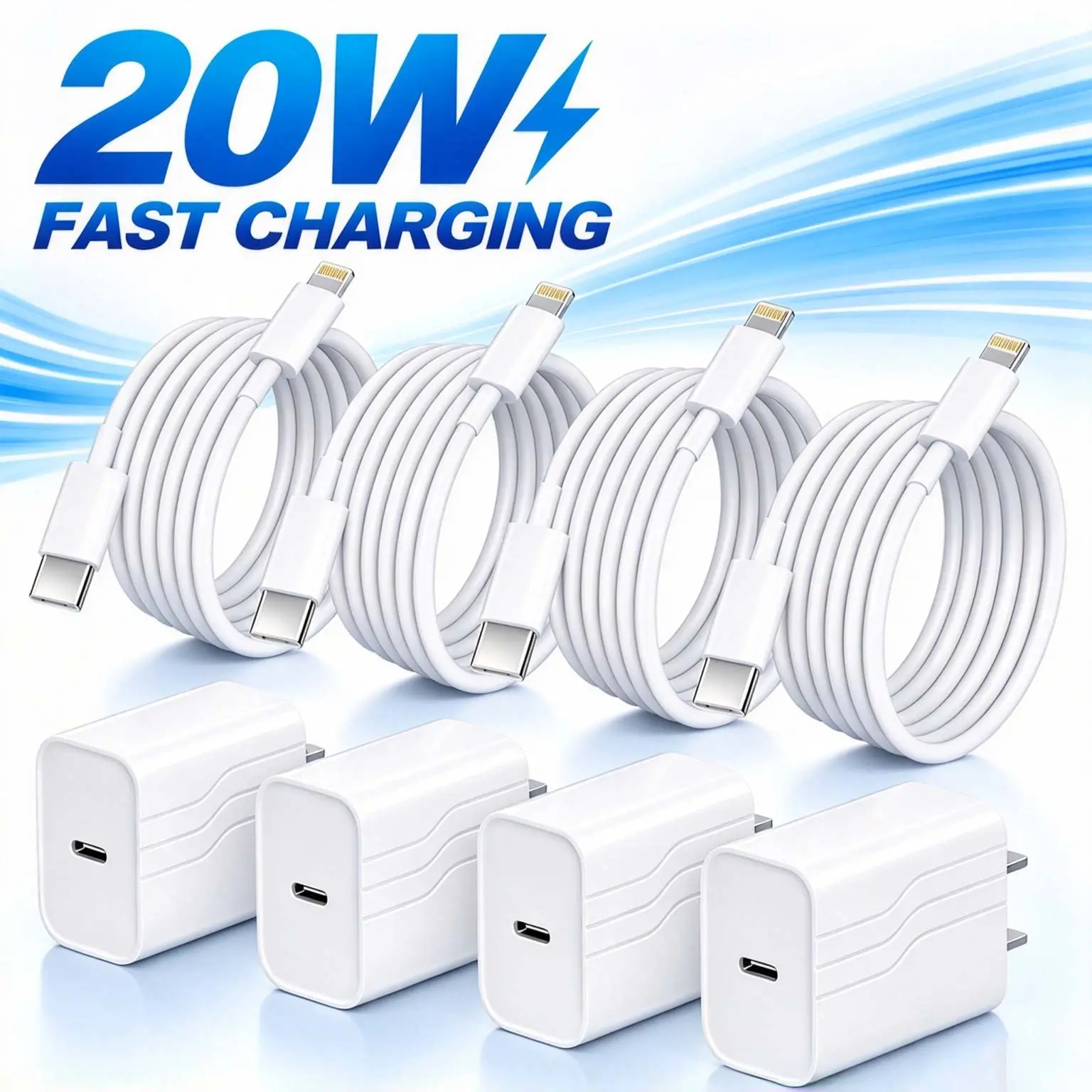 4-Pack 20W Fast Charger for iPhone, USB C Charger Block with 6FT USB C to Lightning Cable, PD Wall Charger Adapter Compatible with iPhone 14 13 12 11 Pro Max Plus XS XR X SE, iPad, AirPods