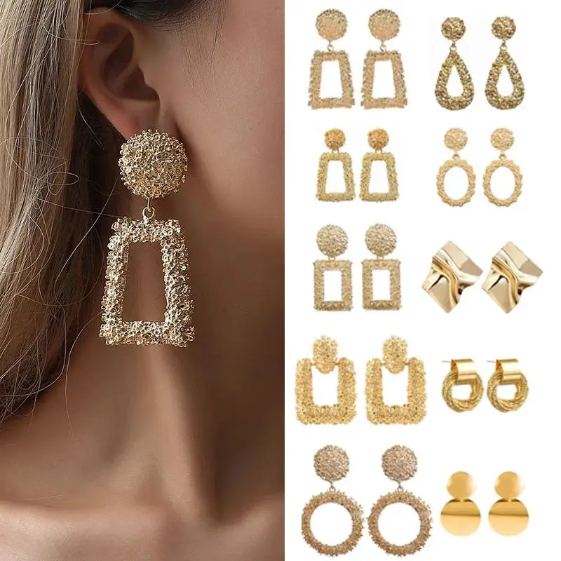 Big Earrings Exaggerated Matte Stud Earrings For Women Metal Earing Gold color Silver Color Black Yellow Red Earings Jewelry, Chunky Jewelry, Female, Other