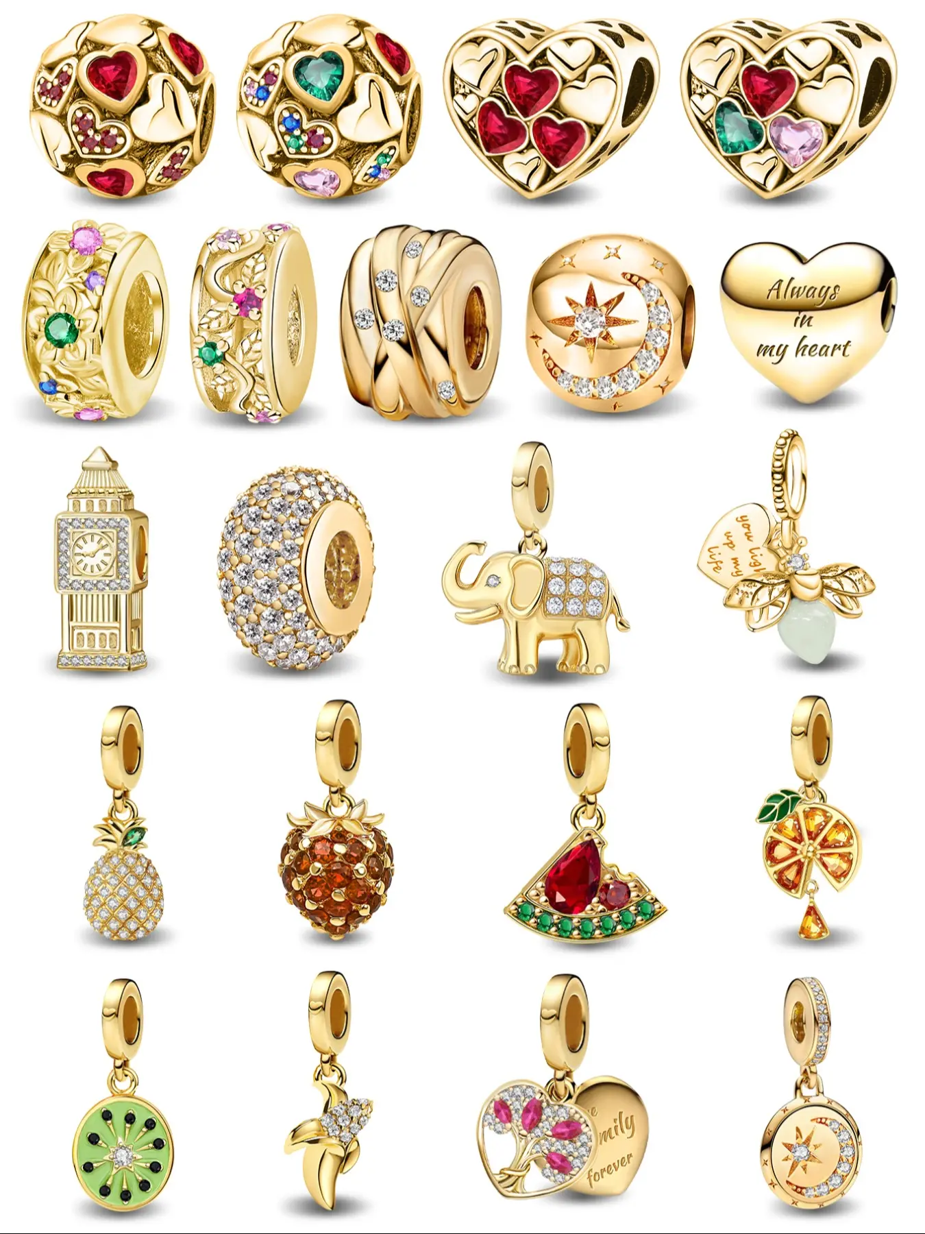 1PC Original Gold Color Series Big Ben Elephant Fruit Pineapple Bead Pendant, Heart Shaped Pendant, Beads Charms, Diy Pendants, Thanksgiving Beads and Pendant Designer Bracelet Making DIY Gift Ladies Daily Wear as Gift Diy With Charms